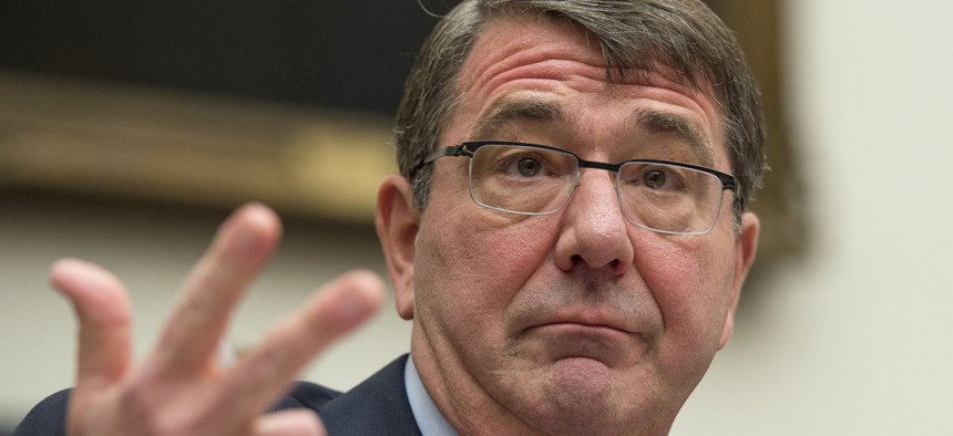 Defense Ash Carter testifies on Capitol Hill in Washington, Wednesday, March 18, 2015, before the House Armed Services Committee .