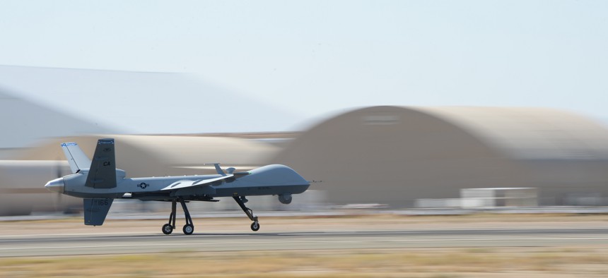 The 163rd Reconnaissance Wing flies the MQ‐9 Reaper in the airspace over the Southern California Logistics Airport in Victorville, Calif., July 30, 2014.