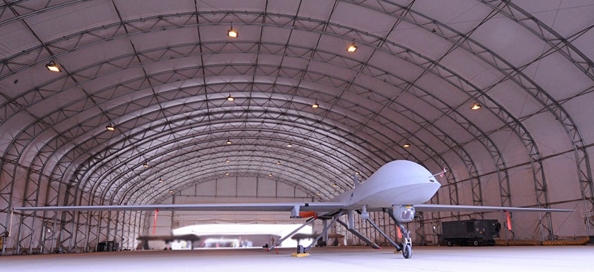 An MQ-1 Predator stands ready to take to the skies, Jan. 30, in support of the 2009 Iraqi provincial elections