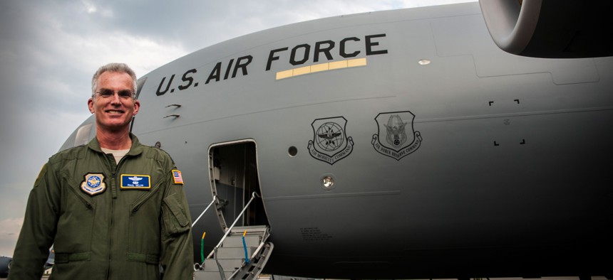 Gen. Paul Selva, Air Mobility Command commander, delivers a new C-17 Globemaster III April 25, 2013, at Joint Base Charleston – Air Base, S.C. 