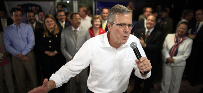Jeb Bush speaks during a town hall meeting with Puerto Rico's Republican Party in Bayamon, Puerto Rico, Tuesday, April 28, 2015.