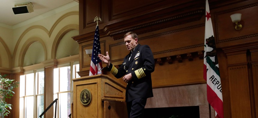 National Security Agency director Mike Rogers speaks at Stanford University, Monday, Nov. 3, 2014, in Stanford, Calif.