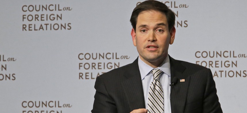 Republican presidential hopeful Sen. Marco Rubio, R-Fla., speaks to members and guest of the Council on Foreign Relations, Wednesday, May 13, 2015, in New York.