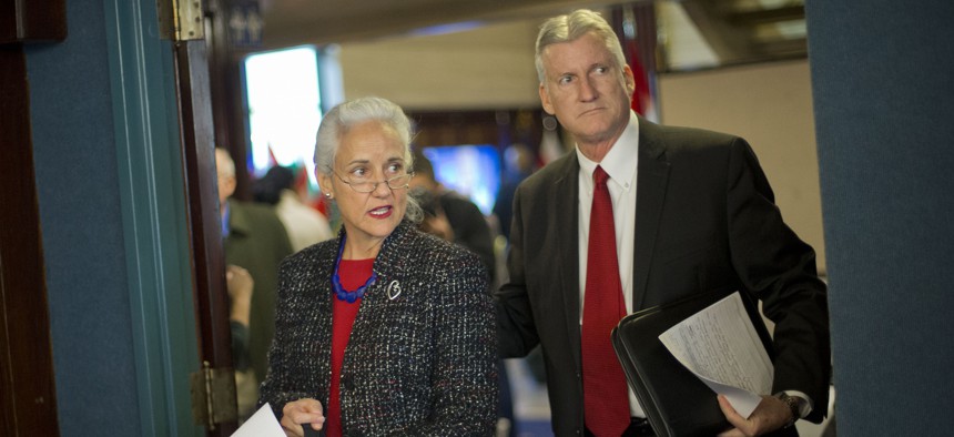 Debra and Marc Tice, parents of freelance journalist Austin Tice, arrive for a news conference at the National Press Club in Washington, Thursday, Feb. 5, 2015.