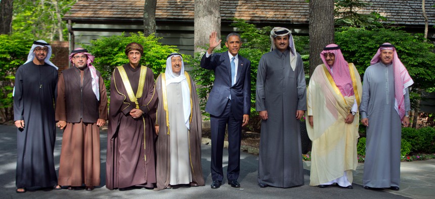 President Barack Obama and leaders from six Gulf nations are trying to work through tensions sparked by the U.S. bid for a nuclear deal with Iran at Camp David in Maryland, Thursday, May 14, 2015. 