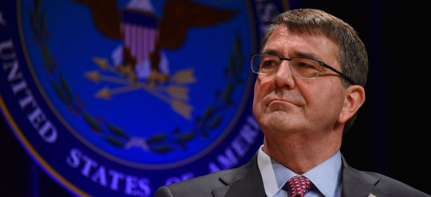 Secretary of Defense Ashton B. Carter looks on during his swearing-in ceremony at the Pentagon March 6, 2015.