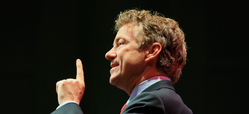 Republican presidential hopeful Sen. Rand Paul, R-Ky. speaks at the Iowa Faith & Freedom 15th Annual Spring Kick Off, in Waukee, Iowa, Saturday, April 25, 2015. 