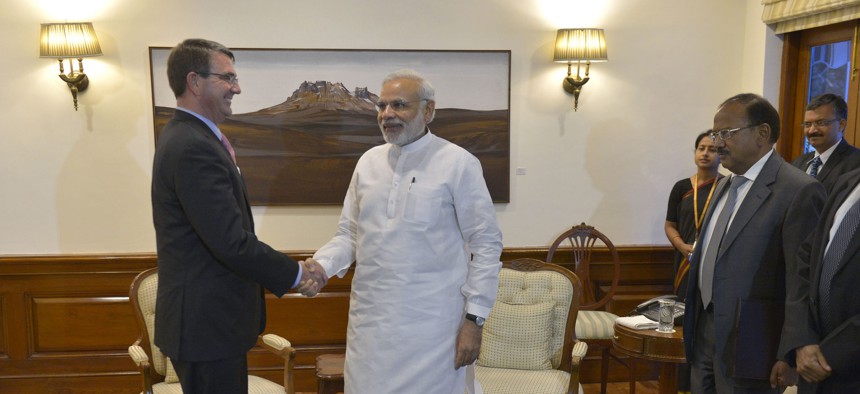 Secretary of Defense Ash Carter meets with Prime Minister of India Narendra Modi in New Delhi, India, June 3, 2015.
