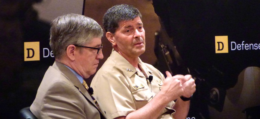 Deputy Chief of Naval Operations Vice Adm. Bill Moran and Deputy Army Chief of Staff Roy Wallace speak at Defense One's Force of the Future event on June 7, 2015.