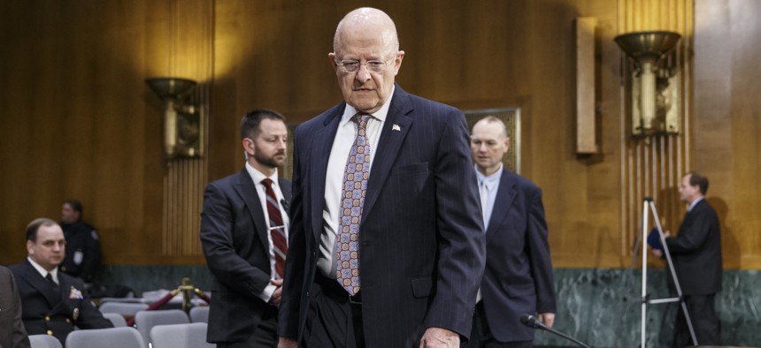 Director of National Intelligence James Clapper arrives on Capitol Hill in Washington, Thursday, Feb. 26, 2015.