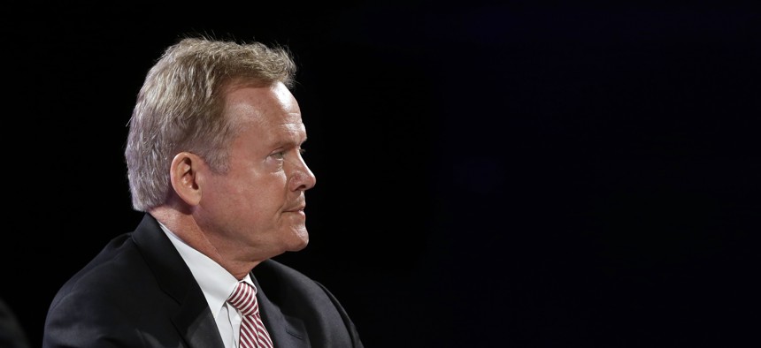 Former Virginia Sen. Jim Webb listen's to an audience member question while speaking at the National Sheriffs’ Association presidential forum, Tuesday, June 30, 2015, in Baltimore. 