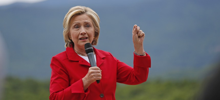 Democratic presidential candidate Hillary Rodham Clinton speaks to supporters at organizing event at a private residence, Saturday, July 4, 2015, in Glen, N.H. 