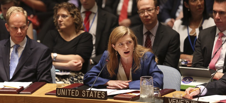 United States Ambassador to the United Nations Samantha Power speaks after a vote in the Security Council at U.N. headquarters, Monday, July 20, 2015.