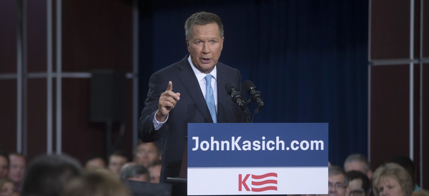 Ohio Gov. John Kasich announces he is running for the 2016 Republican party’s nomination for president during a campaign rally at Ohio State University, Tuesday, July 21, 2015.