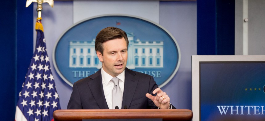White House press secretary Josh Earnest talks to the media during the daily press briefing at the White House, Thursday, July 9, 2015, in Washington.