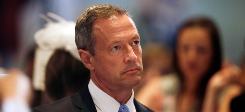 Democratic presidential candidate former Maryland Gov. Martin O'Malley looks on during the Iowa Democratic Party's Hall of Fame Dinner, Friday, July 17, 2015, in Cedar Rapids, Iowa.