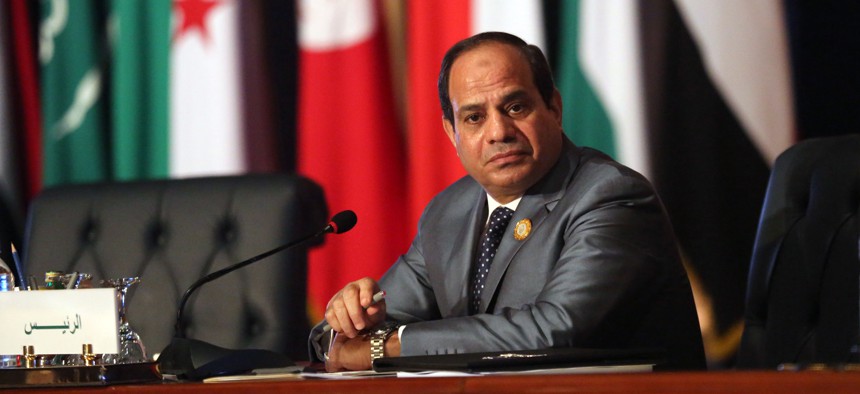 Egyptian President Abdel Fattah al-Sisi chairs an Arab foreign ministers meeting during an Arab summit in Sharm el-Sheikh, South Sinai, Egypt, Sunday, March 29, 2015.