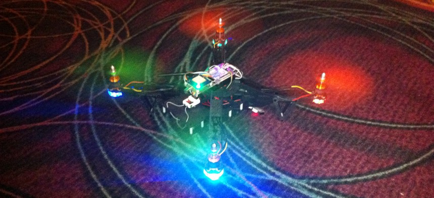 The Aerial Assault penetration testing drone on display at 2015's DEF CON in Las Vegas, Nev.