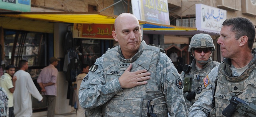 Gen. Ray Odierno, then-commanding general, Multi-National Forces-Iraq, walks through the streets of Samarra to visit the locals in October 2008.