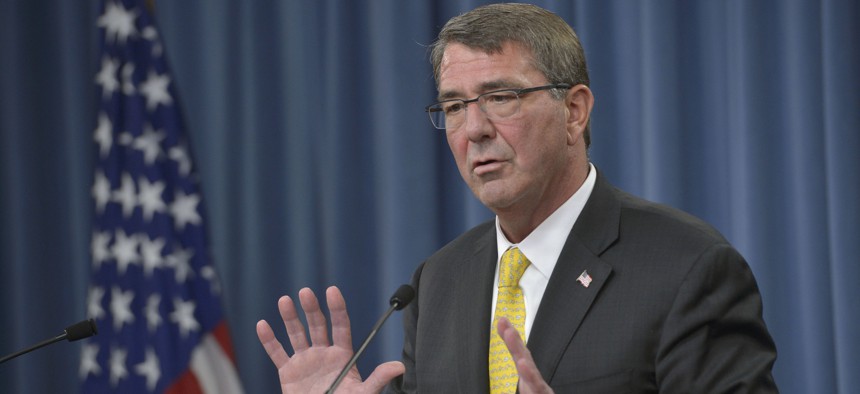 Defense Sec. Ash Carter said it's time to close Guantanamo at a Pentagon press briefing, Thursday, Aug. 20, 2015.