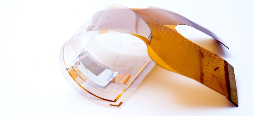 Large-area fully-organic photodetector array fabricated on a flexible substrate. The imager is sensitive in the wavelength range suitable for x-ray imaging applications (developed by imec, Holst Centre and Philips Research.) 2013