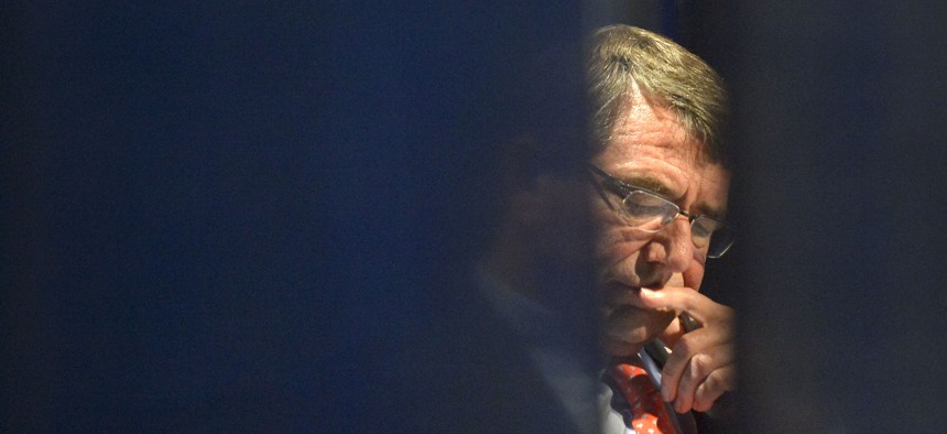 Defense Secretary Ash Carter backstage before addressing the American Legion Convention, in Baltimore, Md., Sept. 1, 2015.