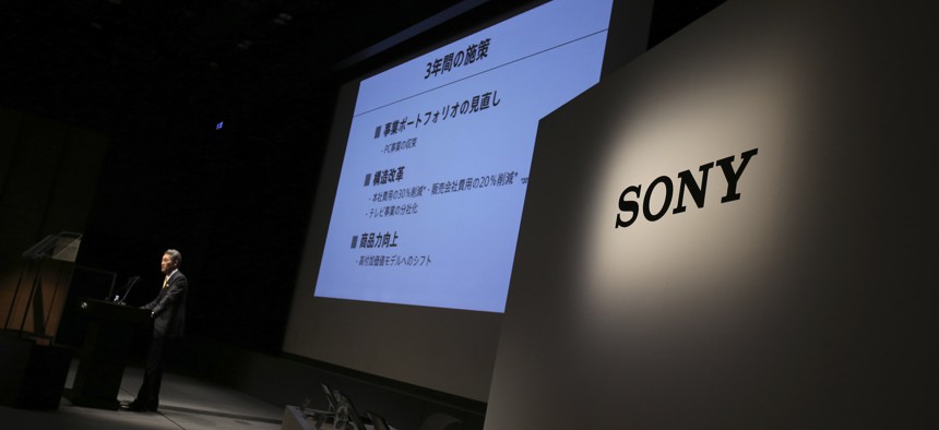 Sony Corp. Chief Executive Kazuo Hirai outlines its turnaround strategy at the company's headquarters in Tokyo Wednesday, Feb. 18, 2015.