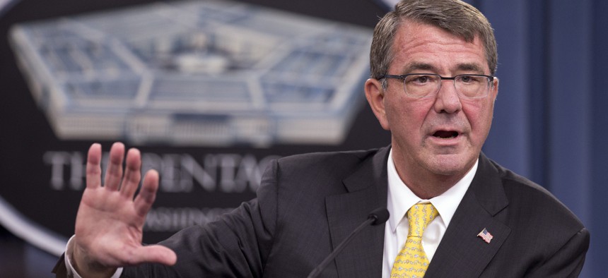 Defense Secretary Ash Carter speaks during a news conference at the Pentagon, Thursday, Aug. 20, 2015.