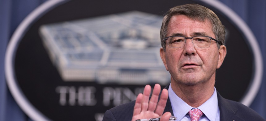 Defense Secretary Ash Carter speaks to reporters during a news conference at the Pentagon, Wednesday, Sept. 30, 2015.