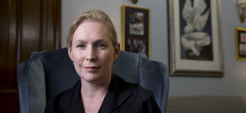 Sen. Kirsten Gillibrand, D-N.Y., poses for a portrait after speaking about military sexual assaults, during an interview in her office on Capitol Hill in Washington, Thursday, April 30, 2015.