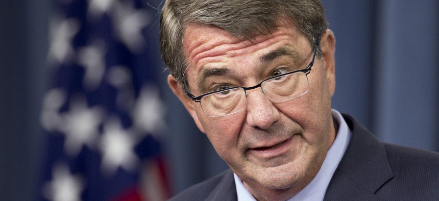 In this Sept. 30, 2015, photo Defense Secretary Ash Carter speaks to reporters during a news conference at the Pentagon.