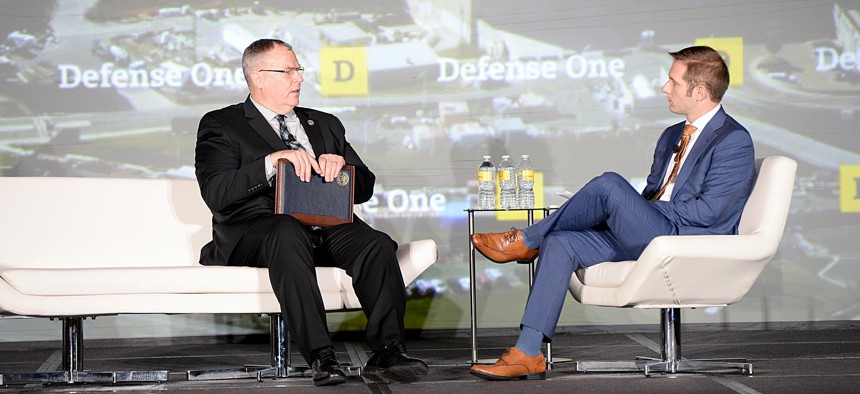 Deputy Secretary of Defense Bob Work answers questions at the 3rd Annual Defense One Summit on November 02, 2015.
