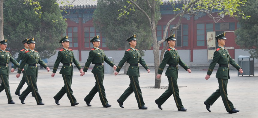 Chinese guards in Tiananmen Square.
