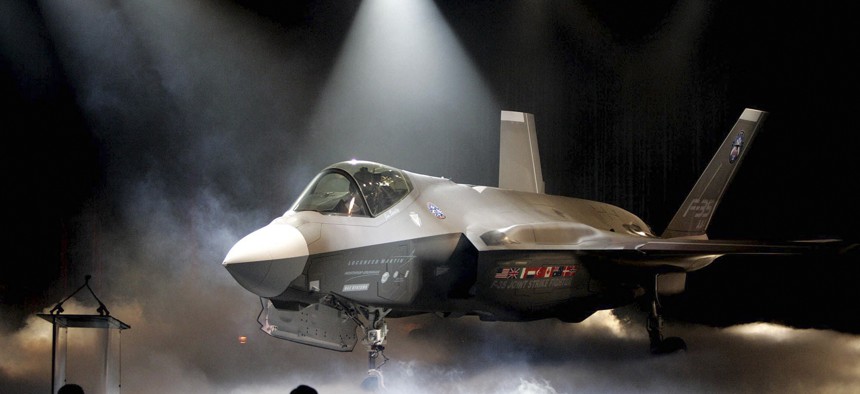 In this July 7, 2006 photo, the Lockheed Martin F-35 Joint Strike Fighter is shown after it was unveiled in a ceremony in Fort Worth, Texas. 