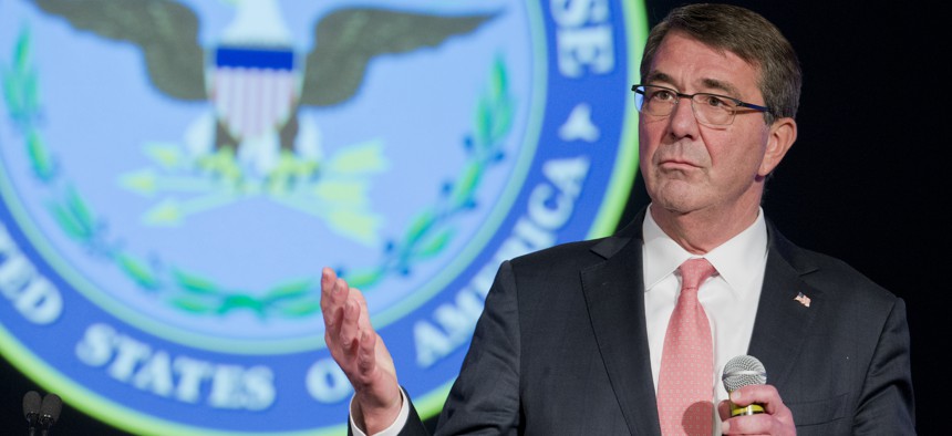 Defense Secretary Ash Carter speaks at George Washington University in Washington, Wednesday, Nov. 18, 2015, announcing the first phase of personnel reforms in his Force of the Future initiative.