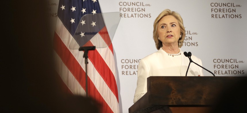 Democratic presidential candidate Hillary Rodham Clinton speaks at the Council on Foreign Relations in New York, Thursday, Nov. 19, 2015.