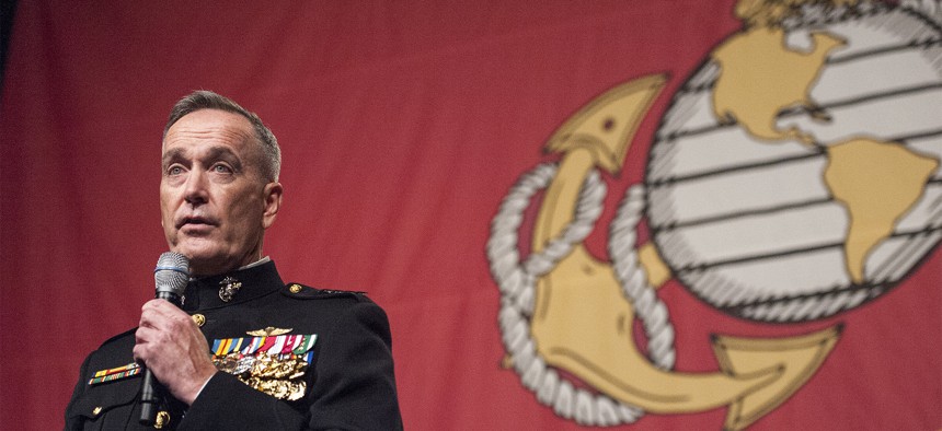Marine Corps Gen. Joseph F. Dunford Jr., the 19th chairman of the Joint Chiefs of Staff, delivers remarks at the Boston Semper Fidelis Society Birthday Luncheon at the Boston Convention and Exhibition Center in Boston,Nov. 13th, 2015.