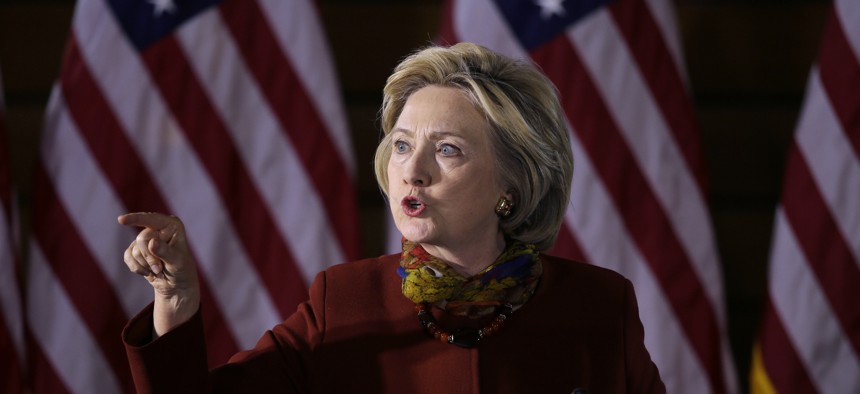 Democratic presidential candidate Hillary Clinton speaks about her counterterrorism strategy during a speech at the University of Minnesota Tuesday, Dec. 15, 2015, in Minneapolis. 