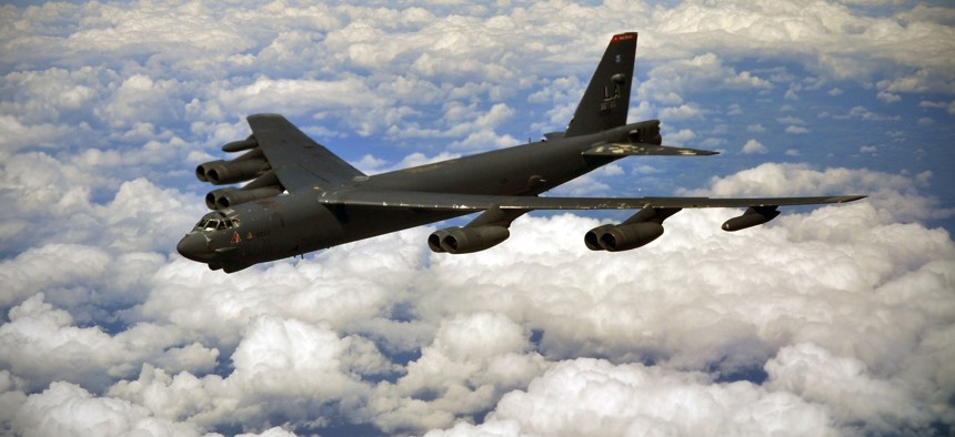 A B-52 Stratofortress deployed to RAF Fairdford, England from Barksdale Air Force Base, La., prepares to air refuel with a KC-135 Stratotanker from RAF Mildenhall, England over the United Kingdom June 11, 2014. 