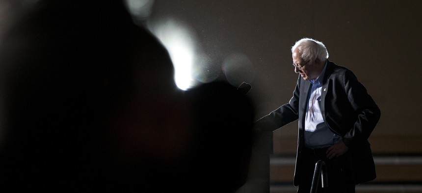 Democratic presidential candidate Sen. Bernie Sanders, I-Vt., listens to a question from the crowd at a campaign event on the campus of Grinnell College Monday, Jan. 25, 2016, in Grinnell, Iowa.