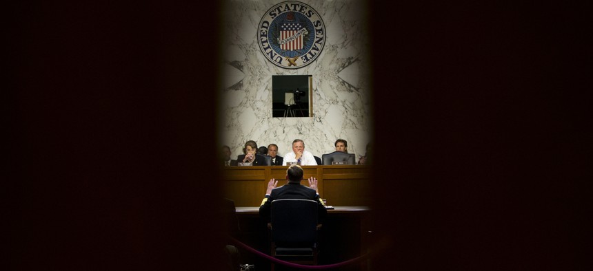 Director of the National Security Agency (NSA) Adm. Michael Rogers testifies on Capitol Hill in Washington, Thursday, Sept. 24, 2015.