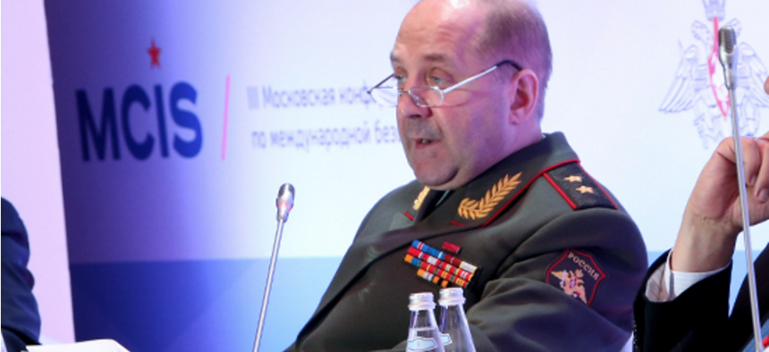 Then-Lt. Gen. Igor Sergun speaks at a conference on international security in Moscow in 2014.