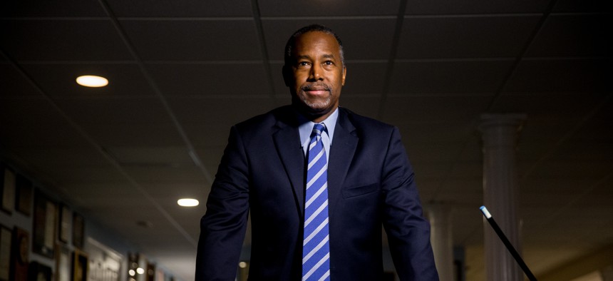 Republican presidential candidate Dr. Ben Carson poses for a photograph following an interview with The Associated Press in his home in Upperco, Md., Wednesday, Dec. 23, 2015.