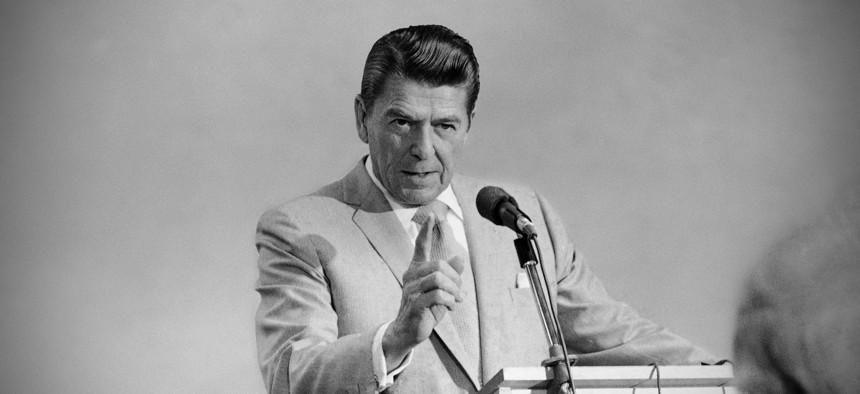 Republican presidential candidate Ronald Reagan, brought his campaign to Daytona Beach, Florida on Saturday, Feb. 7, 1976.