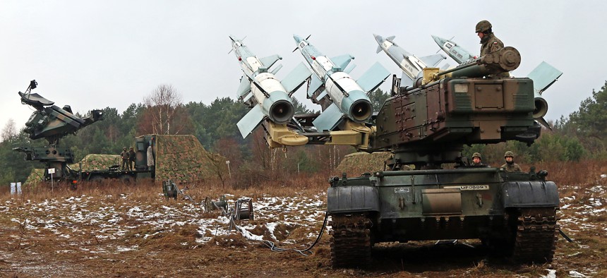 Polish soldiers demonstrate the W125 launcher SC Anti-missile system, Jan. 14, at Skwierzyna, Poland.