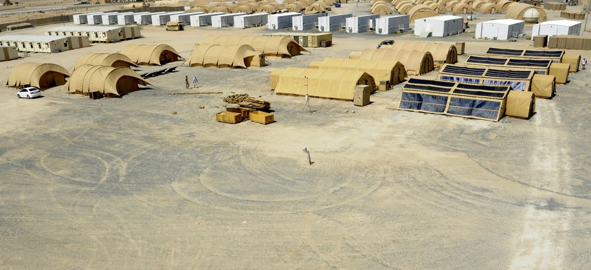 Tents being used in the research project illustrate the different technologies being used at an undisclosed location, Aug. 15, 2013.