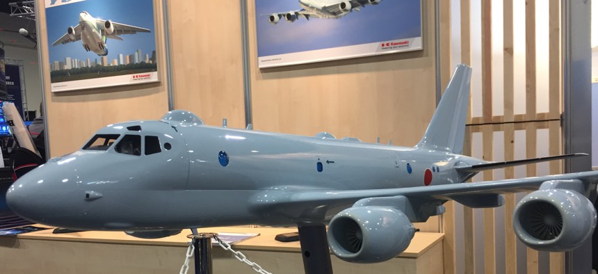 A model of the Kawasaki P-1 on display at the Navy League's Sea-Air-Space conference in National Harbor, Maryland.