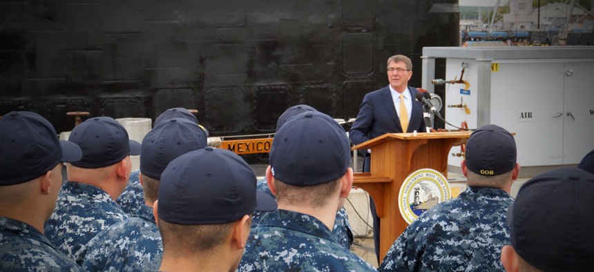 Defense Secretary Ash Carter speaks to sailors at Sub Base New London, Connecticut, on May 24, 2016. 