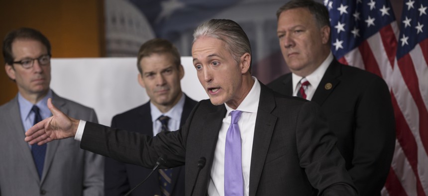 House Benghazi Committee Chairman Rep. Trey Gowdy, R-S.C., second from right, joined by other Republican members of the panel, discusses the release of his final report on the 2012 attacks on the U.S. consulate in Benghazi, Libya, June 28, 2016.