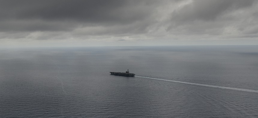 The Navy's only forward-deployed aircraft carrier USS Ronald Reagan (CVN 76) transits the South China Sea, July 5, 2016.